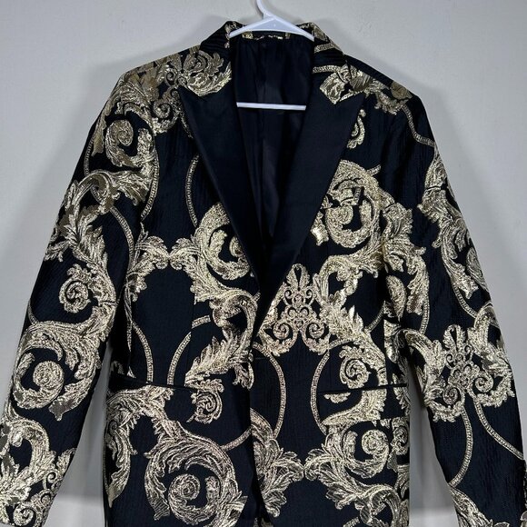 Cielo Single Breasted Blazer Tuxedo Jacket Men's 40R Black Gold Floral NWT - Picture 4 of 13